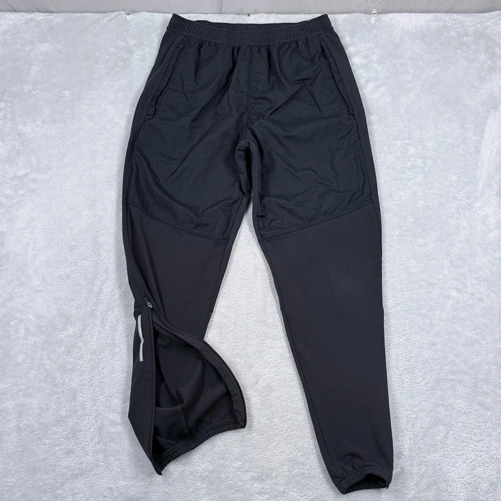Nike Running Woven Hybrid Pants Mens Small Black Reflective Ankle Zip Joggers